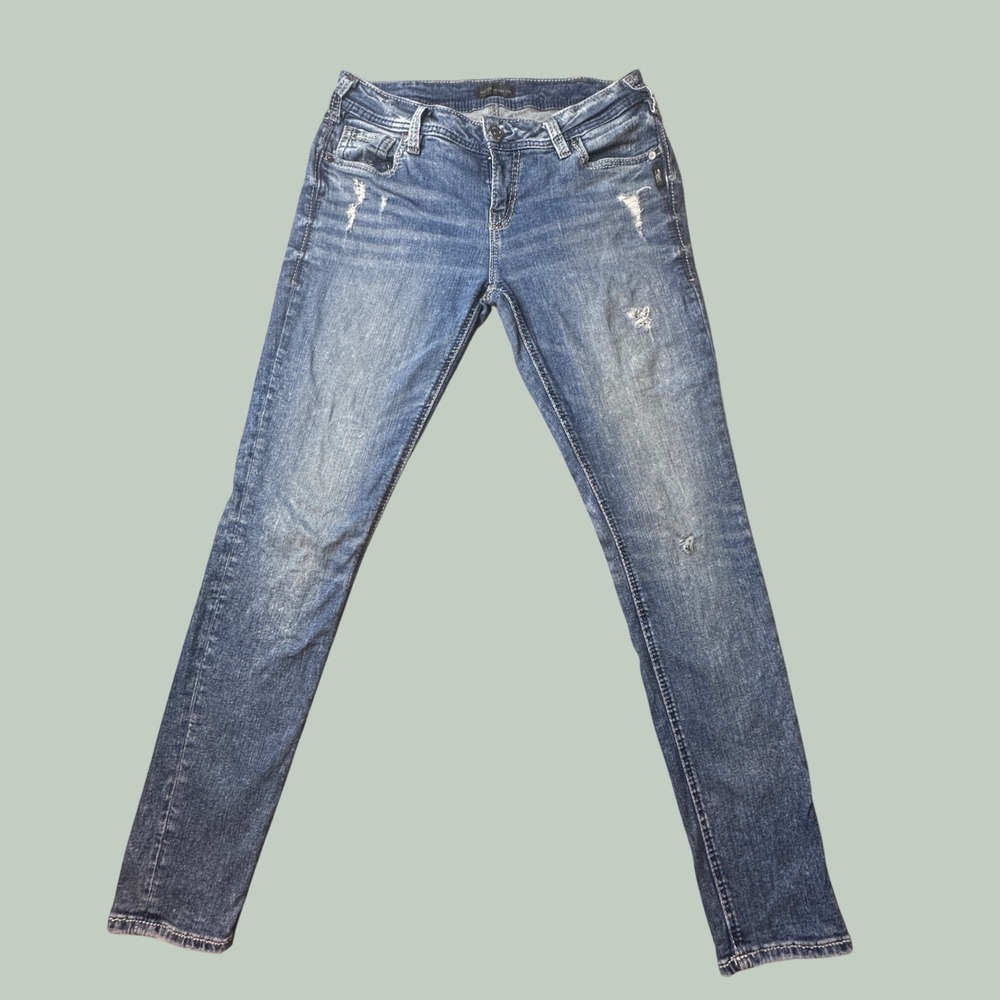 Silver Jeans Co. Jeans Womens 30 Girlfriend Blue Distressed Stretch EXCELLENT